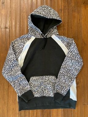 Hooey Charcoal Hoodie with Leopard Trim